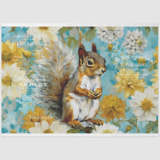 eekhoorn rustieke bloemendecoupage tissuepapier (Voorkant)
