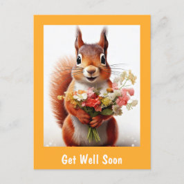 Eekhoorn Schattig Dier met Bloemen Beterschap Briefkaart