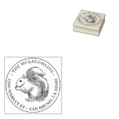 Eekhoorn Schets | Ronde familienaam Retouradres Rubberstempel (Gestempeld)