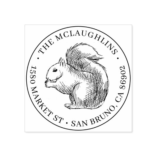 Eekhoorn Schets | Ronde familienaam Retouradres Rubberstempel (Afrduk)