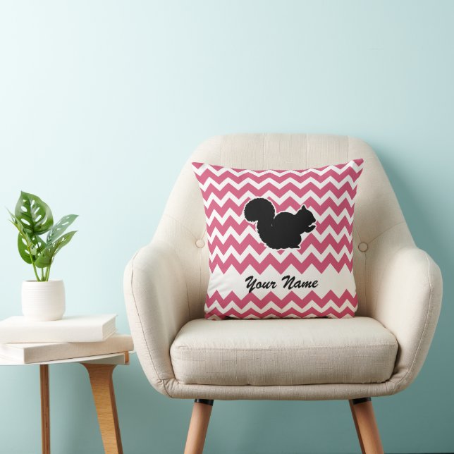 Eekhoorn Silhouet met roze Chevron Patroon Kussen (Stoel)
