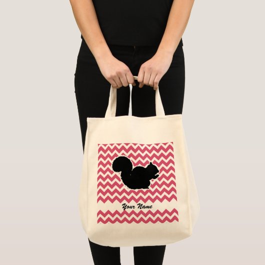 Eekhoorn Silhouet met roze Chevron Patroon Tote Bag (Voorkant (product))