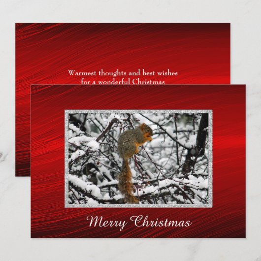 Eekhoorn Sneeuwboom Foto Kerst Flat Feestdagenkaart (Voorkant / Achterkant)