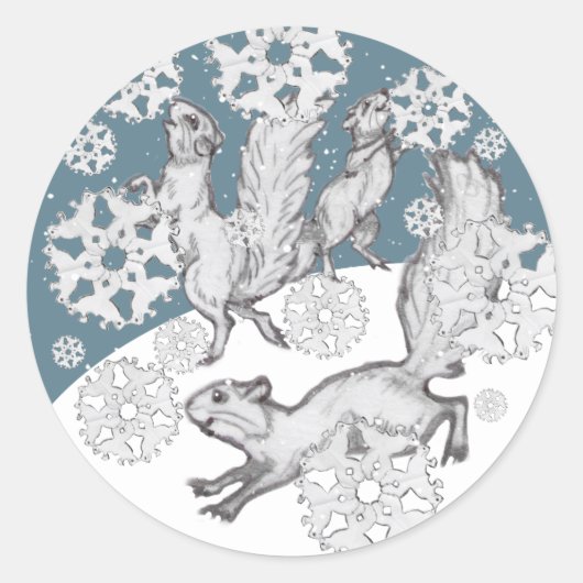 Eekhoorn Sneeuwvlok Leuke Blauwe Winter Sneeuw Ker Ronde Sticker (Voorkant)