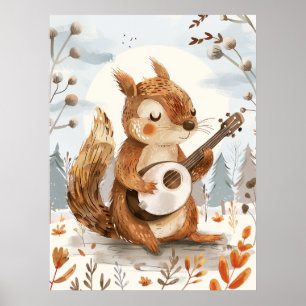 Eekhoorn Spelen Banjo Kwekerij Muur Kunst Poster