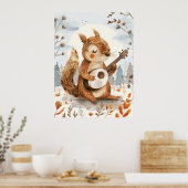 Eekhoorn Spelen Banjo Kwekerij Muur Kunst Poster (Keuken)