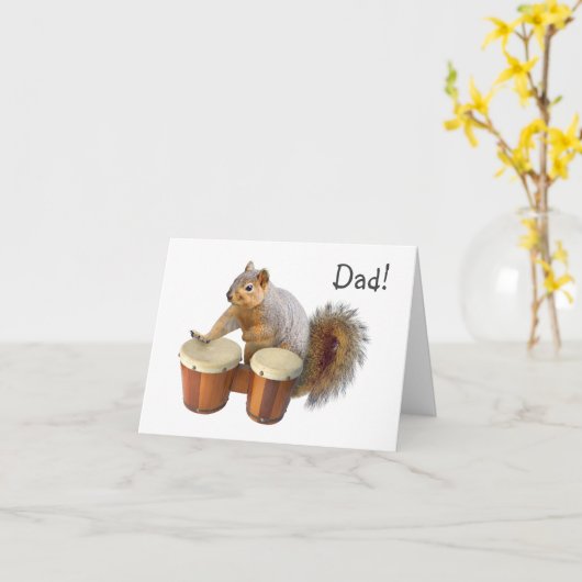 Eekhoorn spelen Bongo Drums Vaderdag Kaart (Gele Bloem)