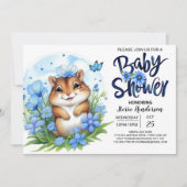 Eekhoorn Sweetness Floral Blue Boy Baby shower Kaart (Voorkant)