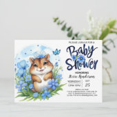 Eekhoorn Sweetness Floral Blue Boy Baby shower Kaart (Staand voorkant)