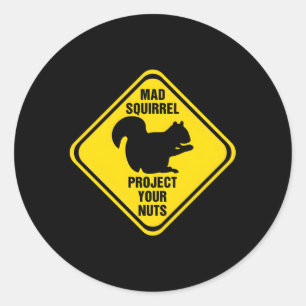 Eekhoorn Teken Mad Eekhoorn Bescherm uw Noten Eekh Ronde Sticker