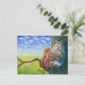 Eekhoorn & Uil met Hazelnoten Illustratie Briefkaart (Staand voorkant)