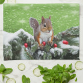 Eekhoorn Vakantie Kerstmis Theedoek (Gevouwen)