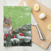 Eekhoorn Vakantie Kerstmis Theedoek (Quarter Fold)