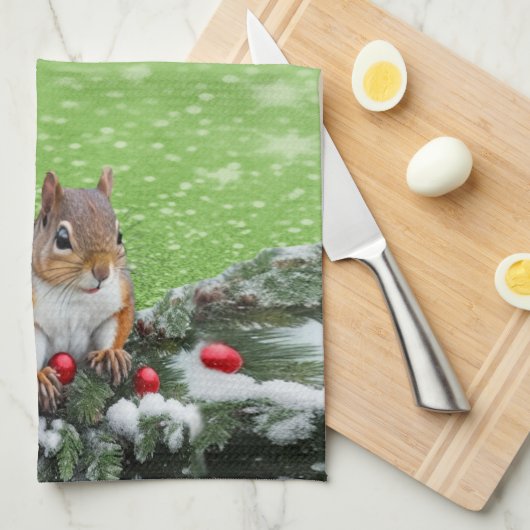 Eekhoorn Vakantie Kerstmis Theedoek (Quarter Fold)