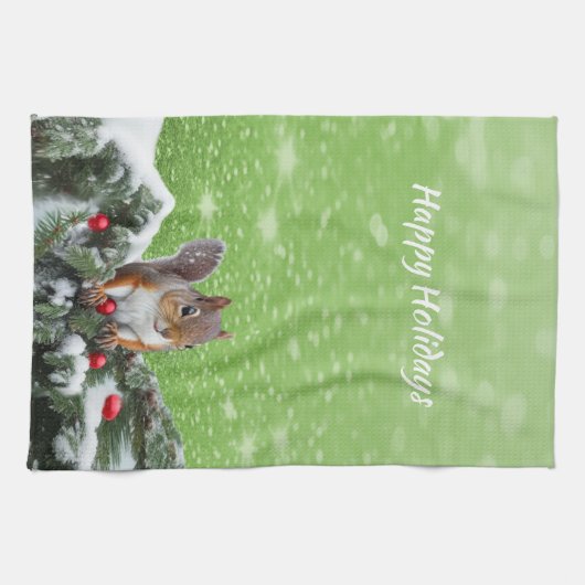 Eekhoorn Vakantie Kerstmis Theedoek (Horizontaal)