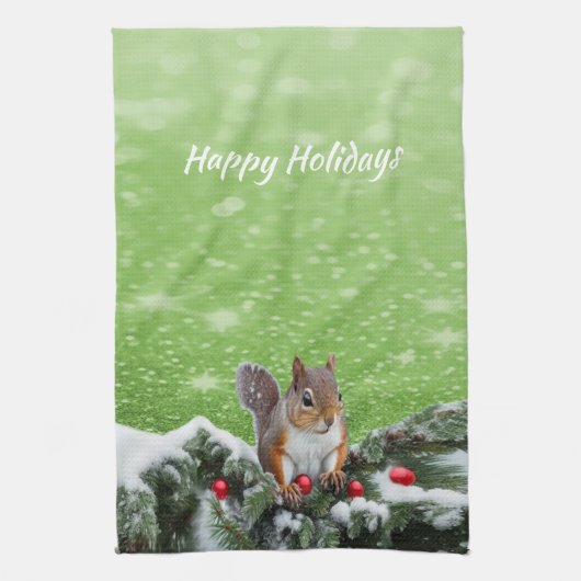 Eekhoorn Vakantie Kerstmis Theedoek (Verticaal)