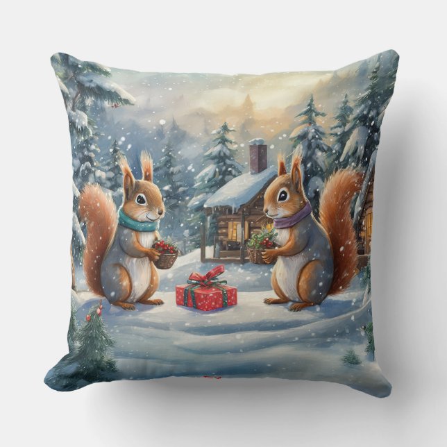 Eekhoorn vakantie ontwerp door Rich AMeN Gill Kussen (Voorkant)