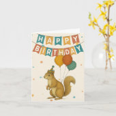 Eekhoorn Verjaardag Kaart - Schattigee Partij Dier (Gele Bloem)