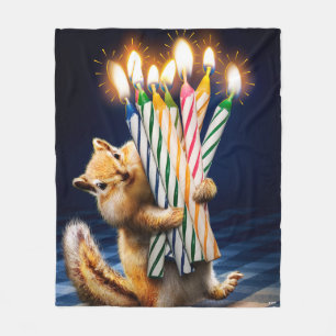 Eekhoorn verjaardagskaarsen fleece deken