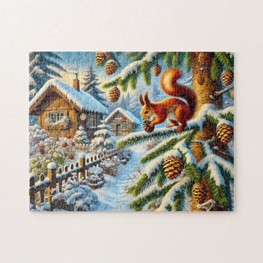 Eekhoorn verzamelt dennenappels legpuzzel (Horizontaal)