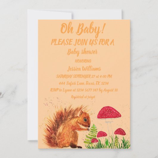 Eekhoorn Waterverf Baby Girl paddenstoel Rood Inv Kaart (Voorkant)