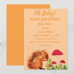 Eekhoorn Waterverf Baby Girl paddenstoel Rood Inv Kaart