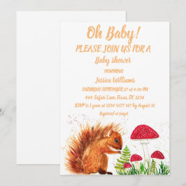 Eekhoorn Waterverf Baby Girl paddenstoel Rood Kaart