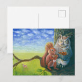 Eekhoorn & Wijze Uil met Hazelnoten Illustratie Briefkaart (Voorkant / Achterkant)