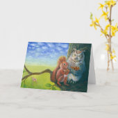 Eekhoorn & Wijze Uil met Hazelnoten Illustratie Kaart (Gele Bloem)