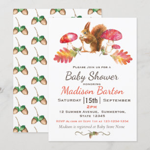 Eekhoorn Woodland herfst Waterverf Baby shower Kaart