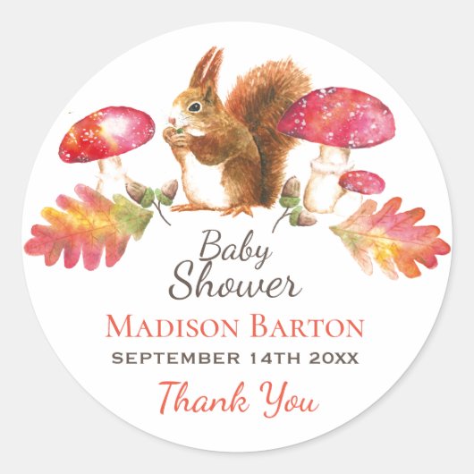 Eekhoorn Woodland herfst Waterverf Baby shower Ronde Sticker (Voorkant)