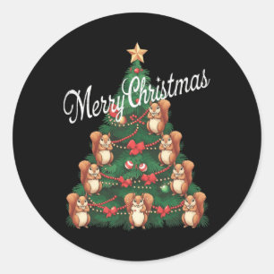Eekhoorn Xmas Tree Eekhoorn Kerstboom Ronde Sticker