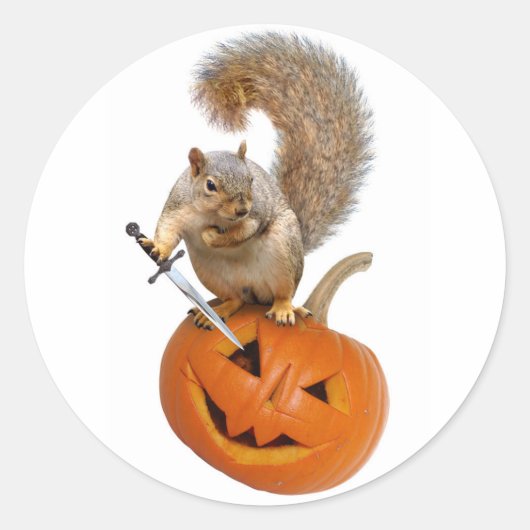 Eekhoorn Zwaard Jack-o-Lantern Ronde Sticker (Voorkant)
