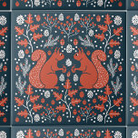 eekhoornbos tegeltje<br><div class="desc">Rood eekhoornbos bospatroon met dennenappels, dennentakken, eikels, eikenbladeren en bessen op een donkergroene blauwgroen achtergrond. Perfect voor een meerhuis of seizoensgebonden kamerinrichting. Originele versie door Nic Squirrell.</div>