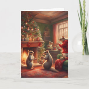 Eekhoornfamilie Kerstmis gezellige woonkamer Kaart