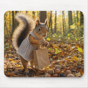 Eekhoornmeisje dat noten koopt in herfstbos muismat