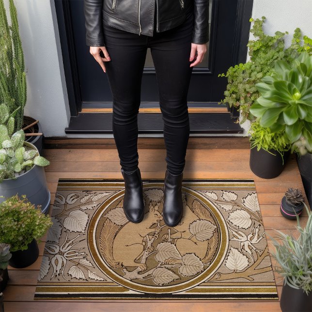 Eekhoorns Art Deco Burnt Sand Brown Walter Crane Deurmat (Creator heeft geüpload)