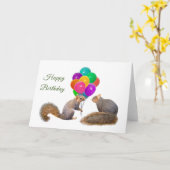 Eekhoorns Ballonnen Verjaardag Kaart (Gele Bloem)