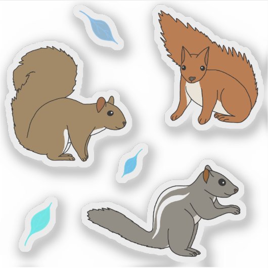 Eekhoorns Blauwe Bladeren Sticker (Voorkant)