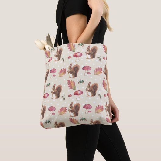 Eekhoorns en paddestoelen Herfstpatroon Tote Bag (Dichtbij)