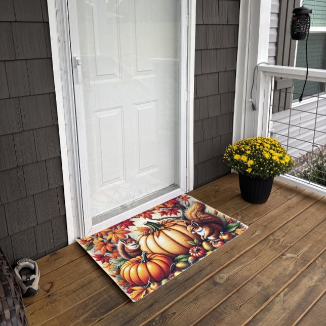 Eekhoorns en pompoenen in de herfst deurmat (A client sent me a photo of her new doormat. She loved it!)