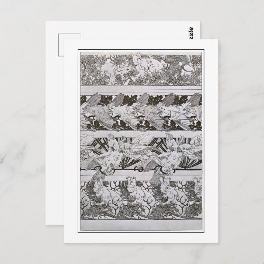 Eekhoorns en vogels van Art Nouveau Style, Mucha Briefkaart (Voorkant / Achterkant)
