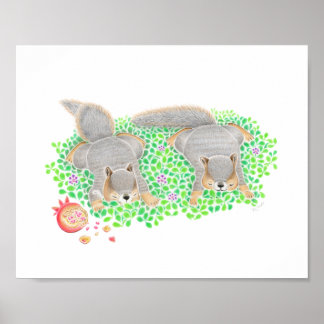 Eekhoorns Granaatappel Kunst voor de Kinderkamer Poster