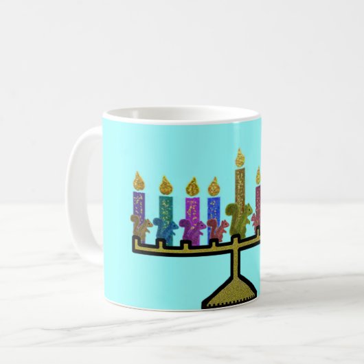 Eekhoorns Hannukah Menorah Mokken (Voorkant links)