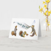 Eekhoorns Happy New Year Kaart (Gele Bloem)