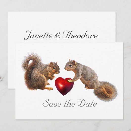 Eekhoorns Hart Save the Date Kaart (Voorkant / Achterkant)