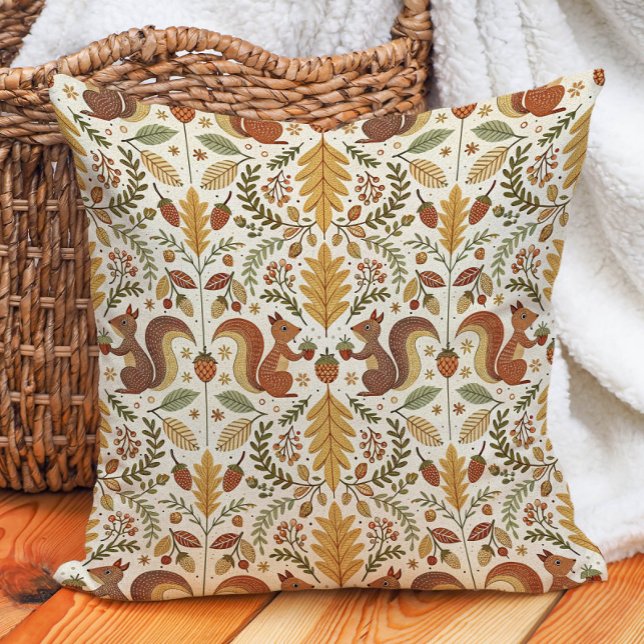 Eekhoorns Herfstbladeren Natuur Warm  Kussen (Squirrels and autumn leaves pillow)
