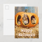 Eekhoorns in Boo Jack-o-Lantern Uitnodiging Briefkaart (Voorkant / Achterkant)
