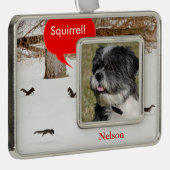 Eekhoorns in de Snow Pet-foto met kerstversiering Verzilverd Omlijst Ornament (Rechts)