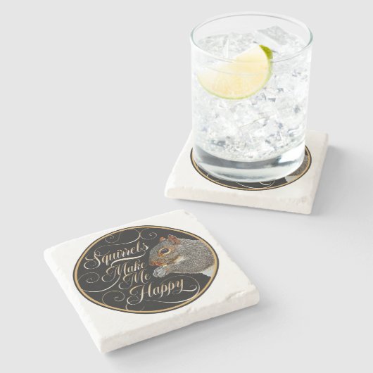 Eekhoorns maken me gelukkig - eekhoorntje stenen onderzetter (Zijkant)